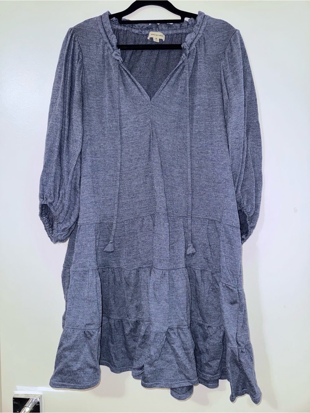 Blue Tiered Dress - 3/4 Sleeve